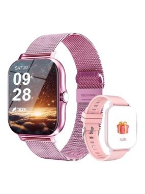 Smart Watch Pink Bluetooth for iPhone Android Samsung Men Women Fitness Tracker